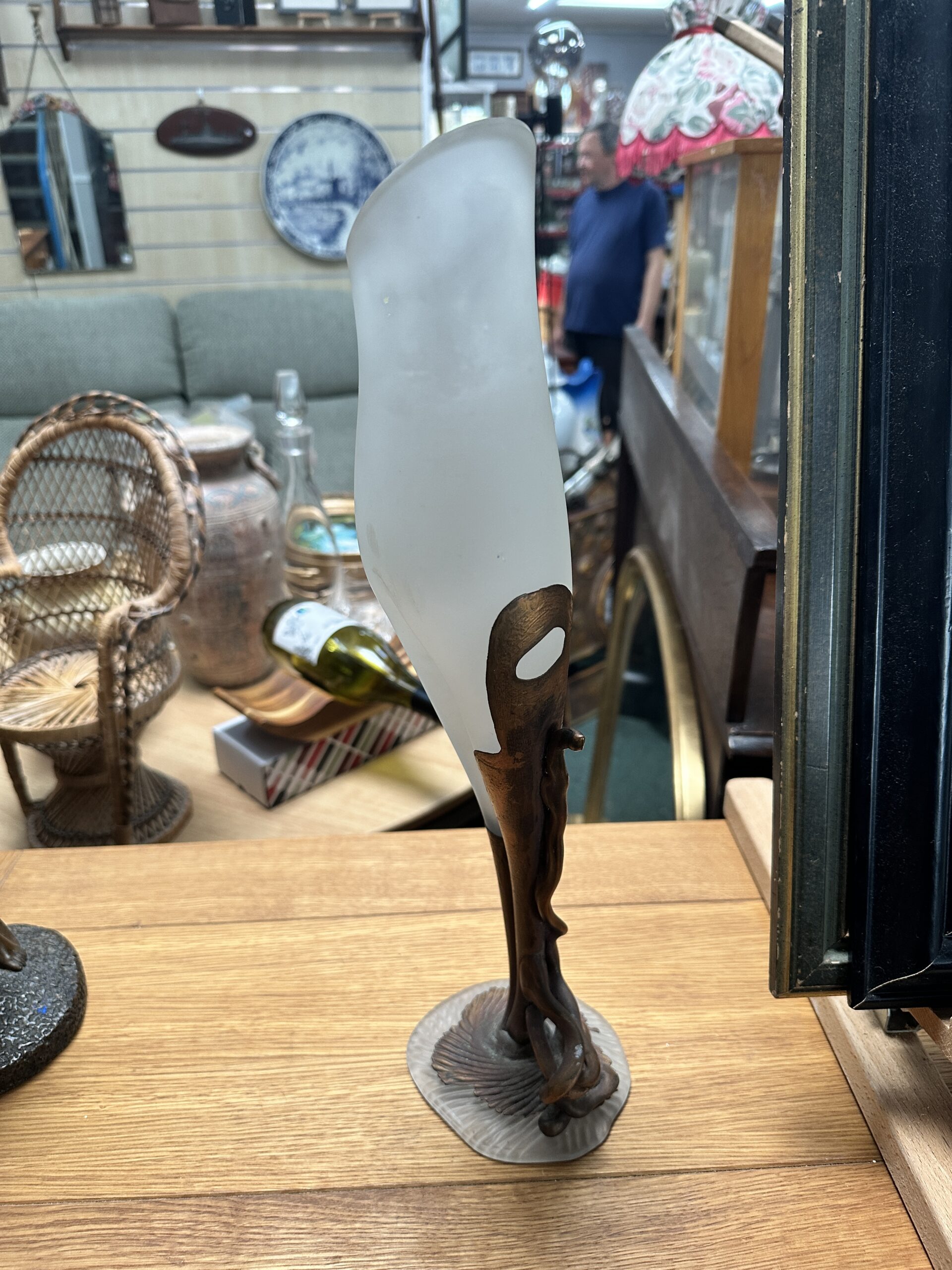 Art Nouveau Style Figural Lady Frosted Glass Vase - Image 4