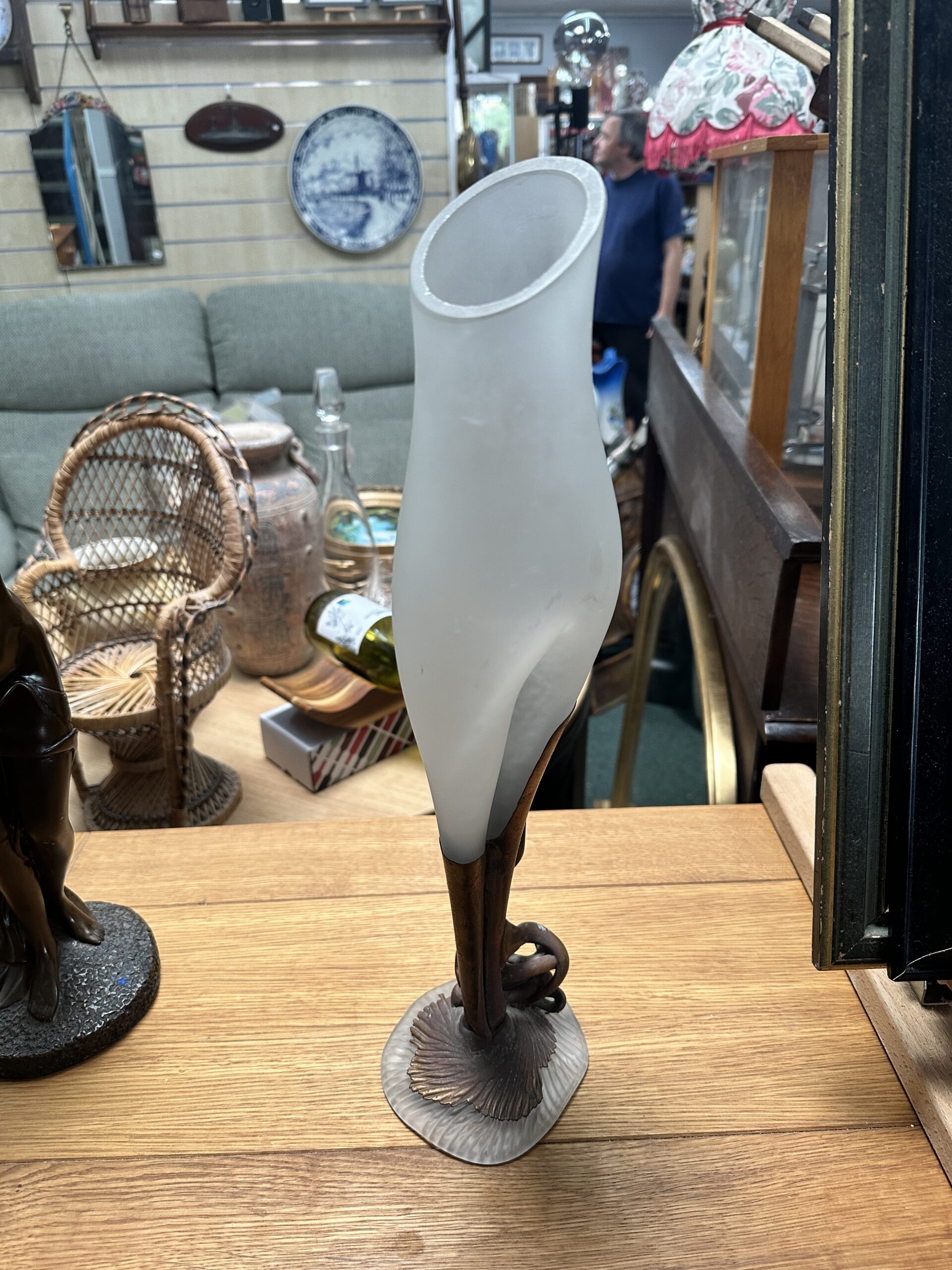 Art Nouveau Style Figural Lady Frosted Glass Vase - Image 3
